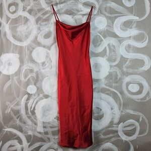 BEBE Wmns XS Red Satin Cowl Neck Midi Slip Dress ClassicCore GlamCore SexyCore